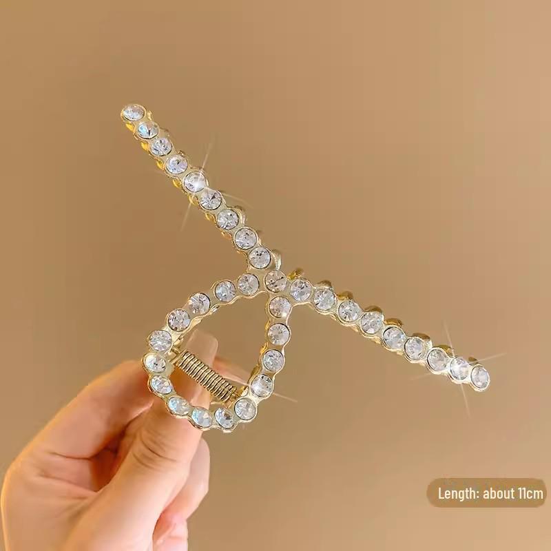 High-End Women's Rhinestone Hair Shark Clip - Large, Stylish, and Trendy Hairpin