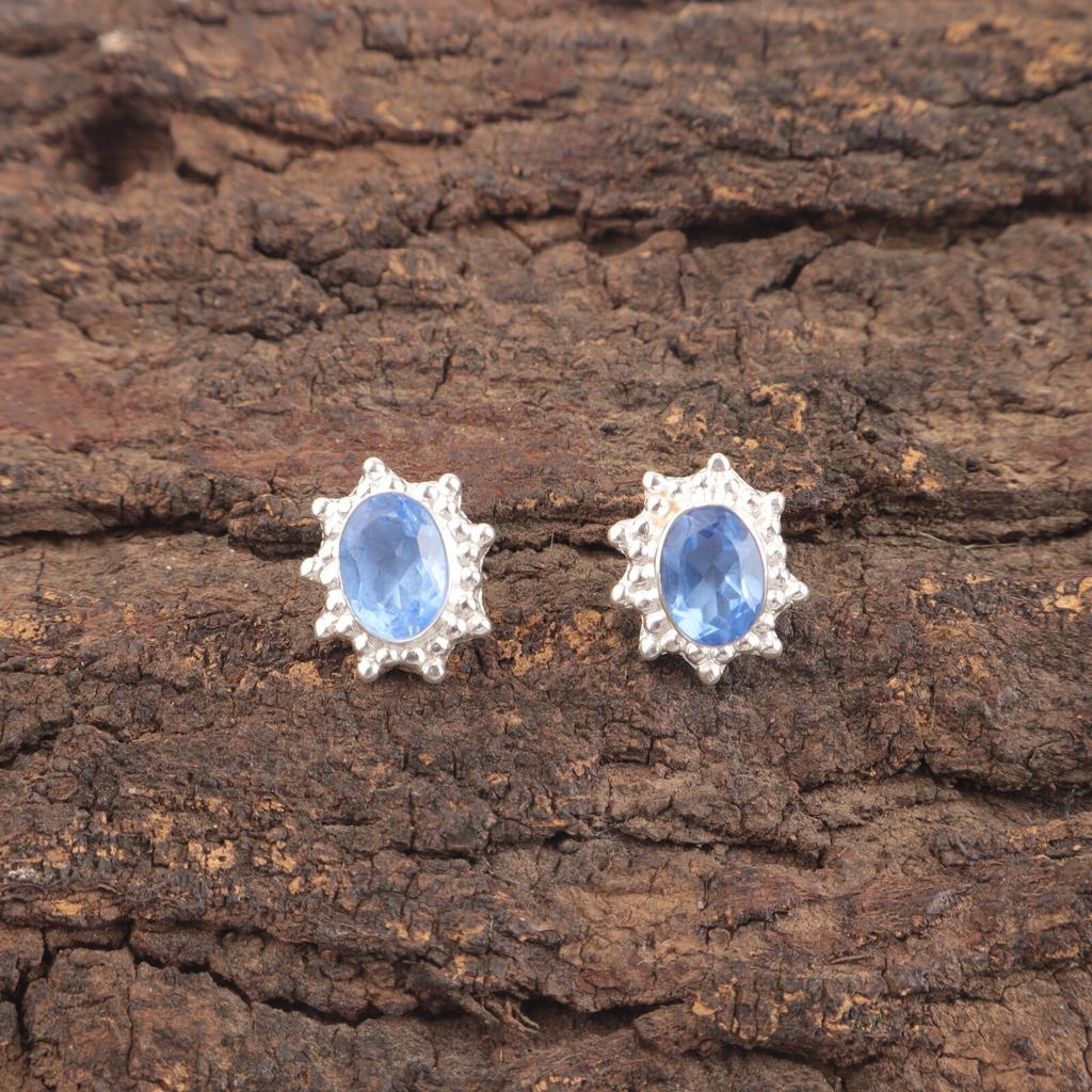 Tanzanite Gemstone 925 Sterling Silver Boho Jewelry Handmade Stud Earrings0.54" EE-151-4