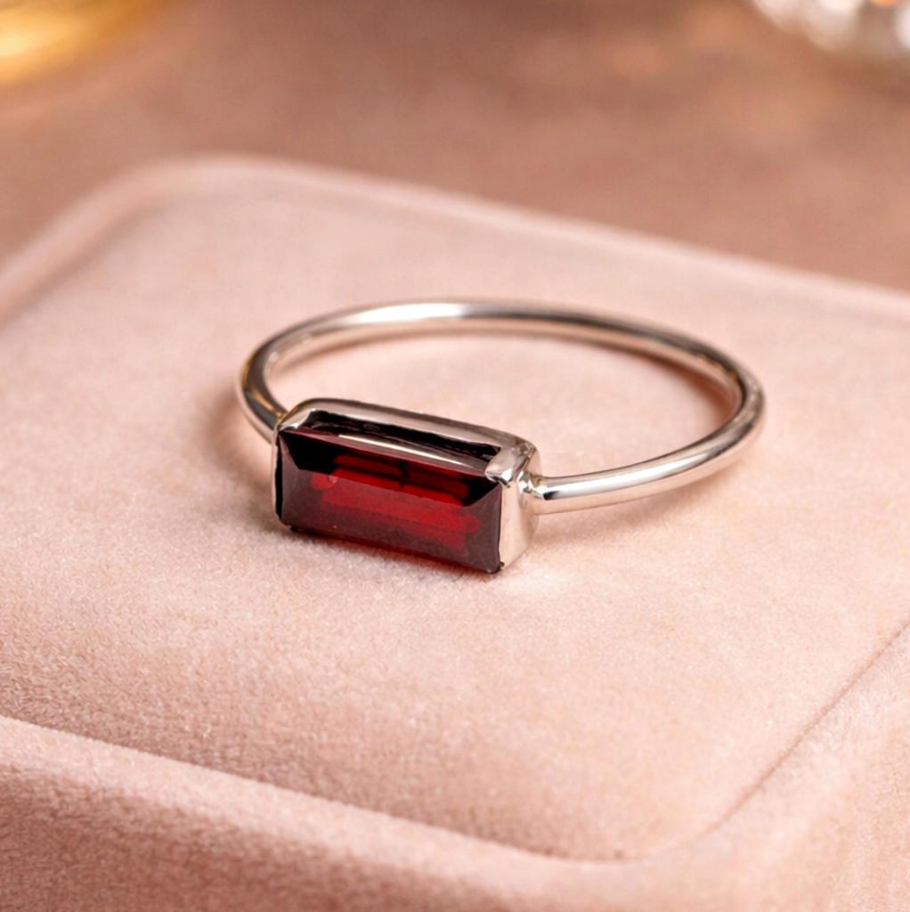 Red Garnet Minimalist Statement Ring, 925 Sterling Silver Jewelry, Handcrafted Gold Fill Ring for Women