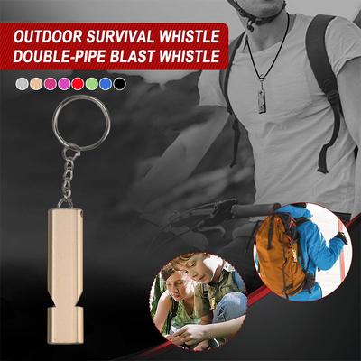 Flache Aluminiumlegierung Doppelfrequenz Überlebenspfeife Doppelrohr Outdoor Überleben Überlebenspfeife Ausrüstung Ausgestattetes EDC-Werkzeug