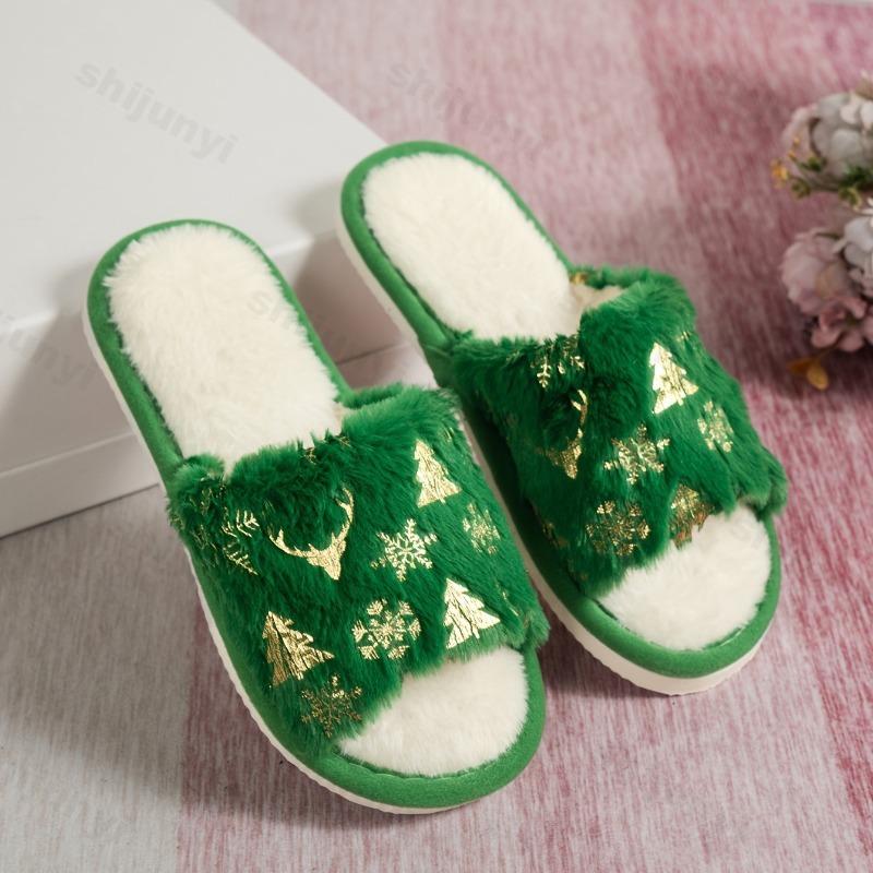 Fashion Couple's Christmas Plush Shoes Winter Fashion Women Warm Indoor Home Shoes Lightweight Comfortable Soft Sole Men Cotton Slippers