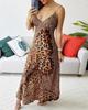 2022 Women Deep V Neck Leopard Print Long Dress Butterfly Wrap Spaghetti Strap Sleeveless Beach Maxi Dress Boho Summer Dresses