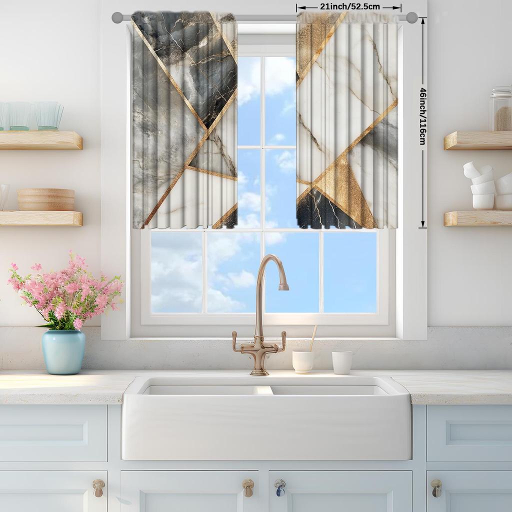 2 Panels Gold Foil Marble Pattern Window Curtains   Versatile Design Suitable for Any Style   Creating a Peaceful Living Space