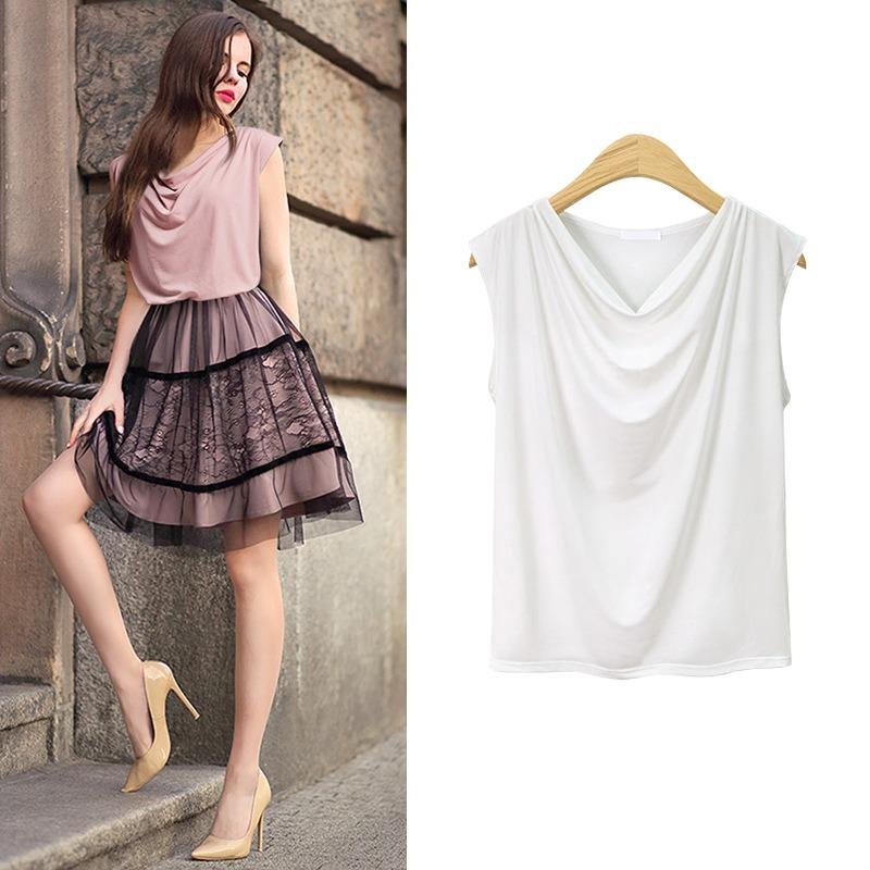 Sommer Casual Ensfarget Cowl Neck Tank Klassisk Passform Ermeløs T-skjorte for Kvinner Basis Tank Kvinners Pendler Mote Tank Bomullstopper T-skjorter
