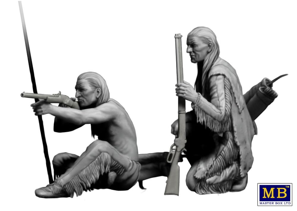 Master Box 1/35 Scale Indian Wars Long-Range Shooting Native American Soldiers (2 Figures) with Rifles, Plastic Model, MB35128
