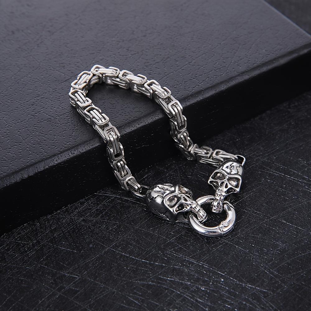 Retro Skull and Bell Emperor Chain Men's Bracelet - Punk Style, Handmade from Titanium Steel