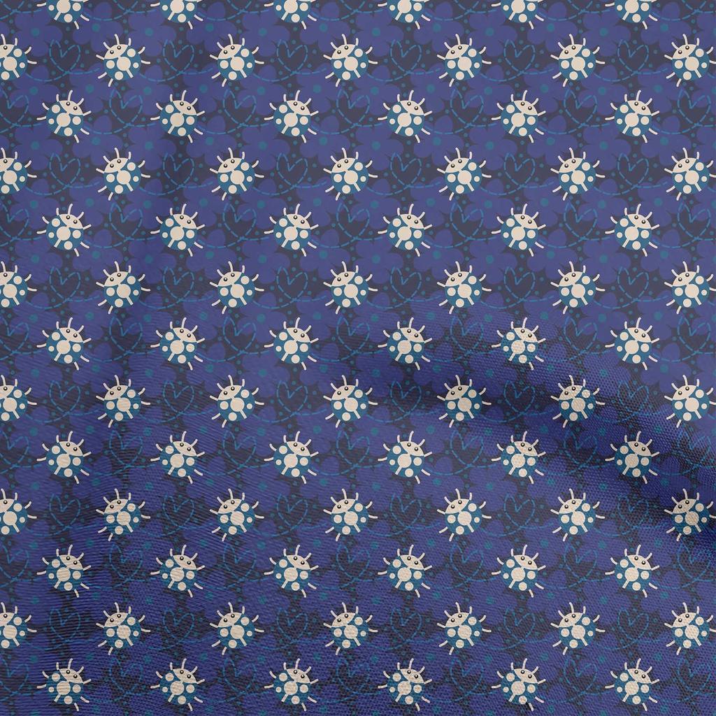 oneOone Cotton Poplin Blue Fabric Bird Ladybird  Sewing Fabric By The Yard Printed Diy Clothing Sewing Supplies 42 Inch