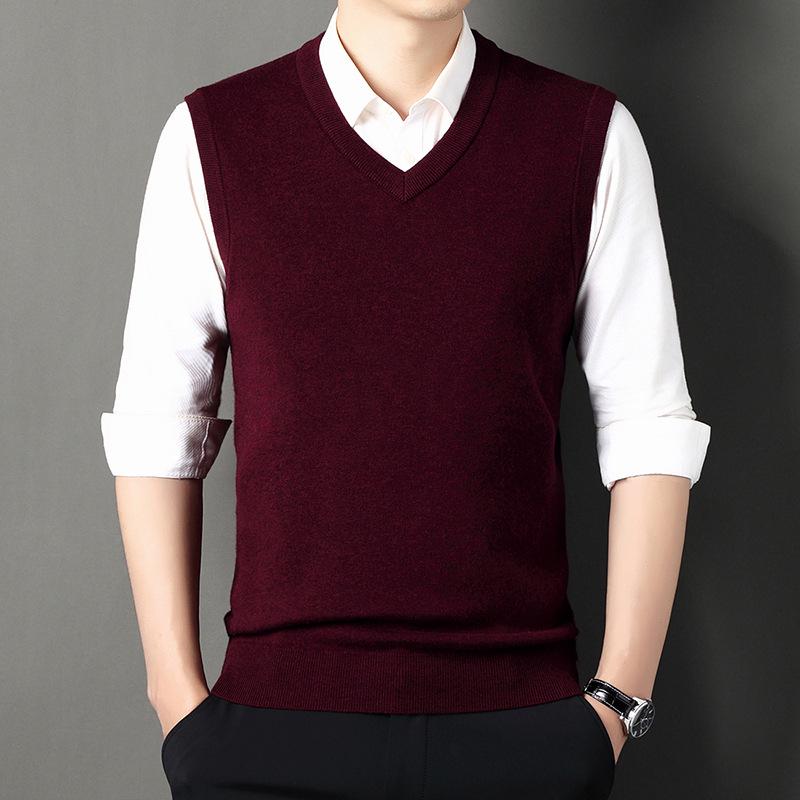 Men's 100% Pure Wool Thickened V-Neck Vest for Autumn/Winter