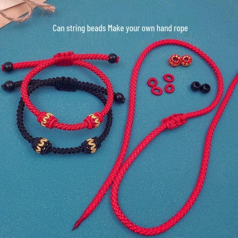Unisex Red String Bracelet: Semi-Finished Hand-Braided Rope for Beading with Gold or Sterling Silver DIY Accessories.