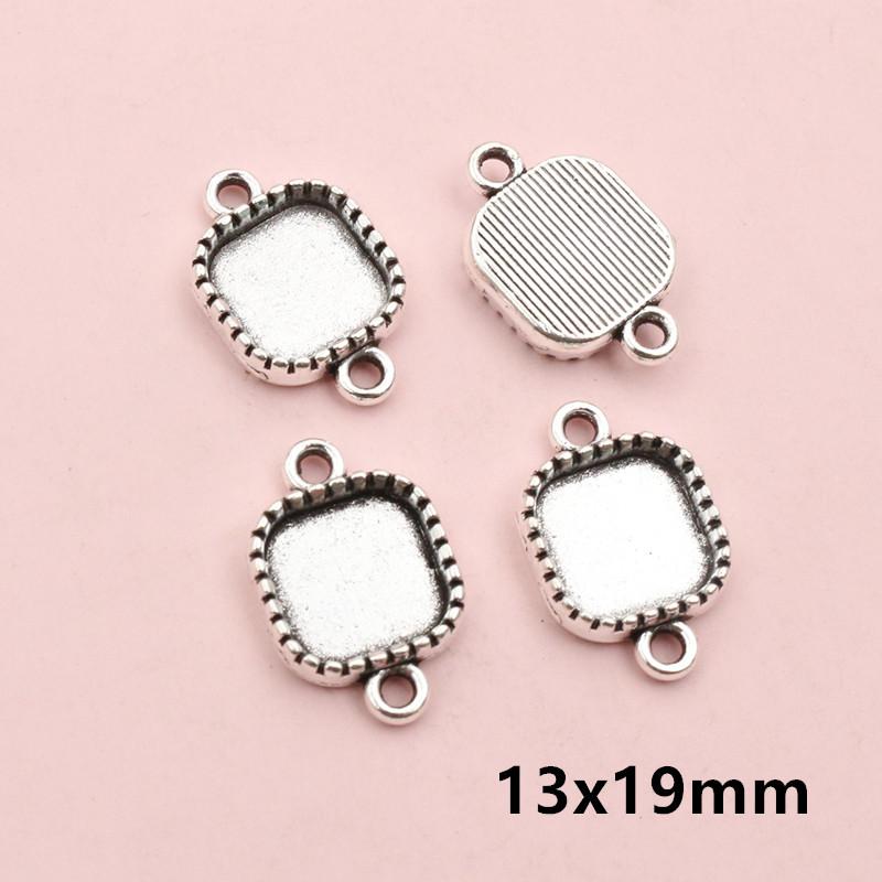 10pcs Double Loops Connector Pendant Cabochons Blank Base Settings Tray Heart Sqaure Rectangle Oval DIY Jewelry Findings