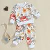 Toddler Girls Fall Outfits Floral Print Long Sleeve Sweatshirt and Elastic Sweatpants Set Baby Cute 2 Piece Clothes