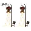 Traditional Holiday Garden Decor Solar Christmas Bell Waterfall Light, LED Metal Stake with Red Ribbon, Automatic Dusk to Dawn Lights Auto On/Off,