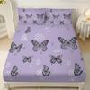 3pcs Purple Dreamy Butterfly Romantic Print Coreless Bed Sheet Set Multiple Sizes Bed Cover Bedroom Bedding Decoration