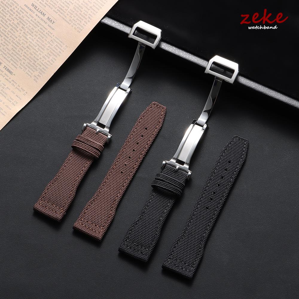 Nylonowy pasek do zegarka z żaglowego płótna 20mm 21mm 22mm dla IWC Pilot Band Wojskowy płócienny Skórzany męski bransoletka z klamrą składaną Akcesoria