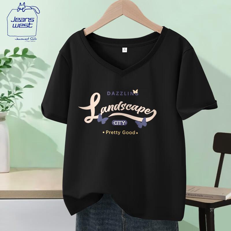 JEANSWEST CLUB Women s Pure Cotton Loose V-Neck T-Shirt M