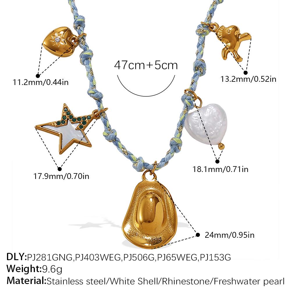 DIY Strandstil Buntes Seil Halsketten- & Armband-Set mit Meeres-Serie Edelstahl-Anhänger