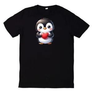 Cute Penguin Heart Print T-Shirt S