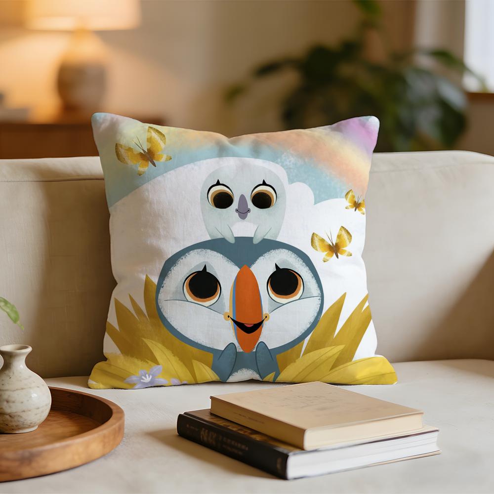 Kwaii Puffin Rock PPreschool Cushion Cover Short Plush Pillowcase for Bed Sofa Carwashable