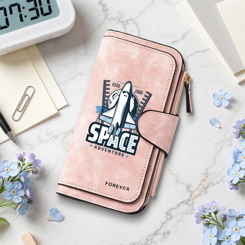 Space Shuttle Long Wallet Forever Card Holder Stylish PU Leather Portable Purse