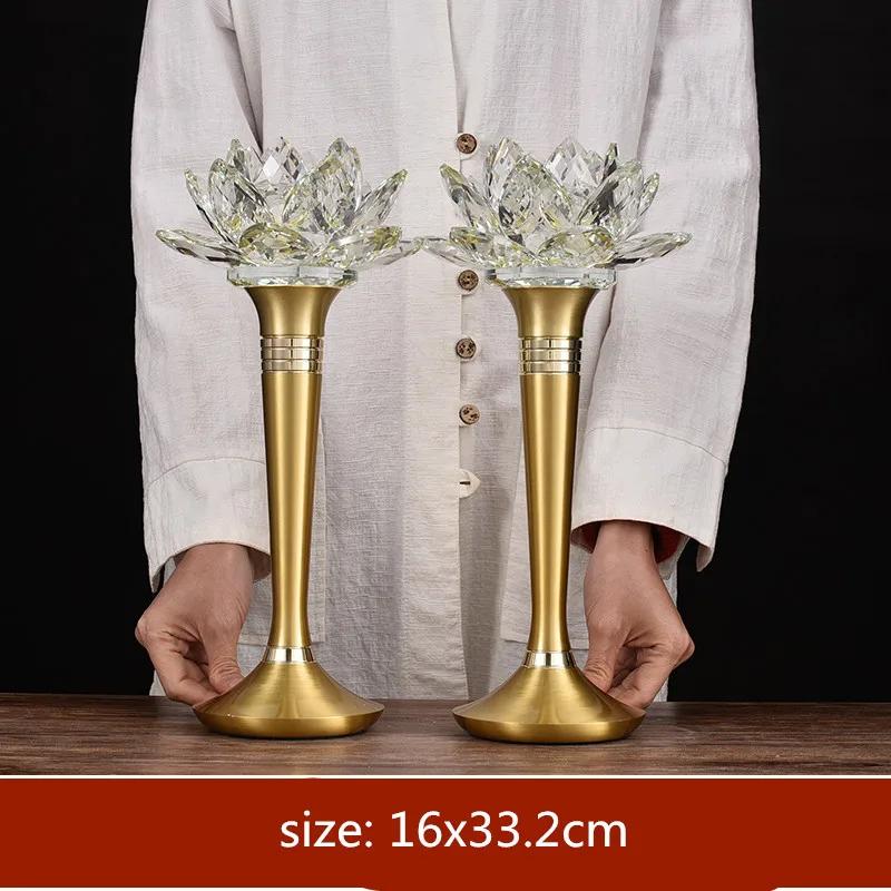 2pcs Chinese Crystal Candle Holder Ornaments Colorful Simulated Candlestick Buddha Hall Worship Home Decor Buddhist Accessories