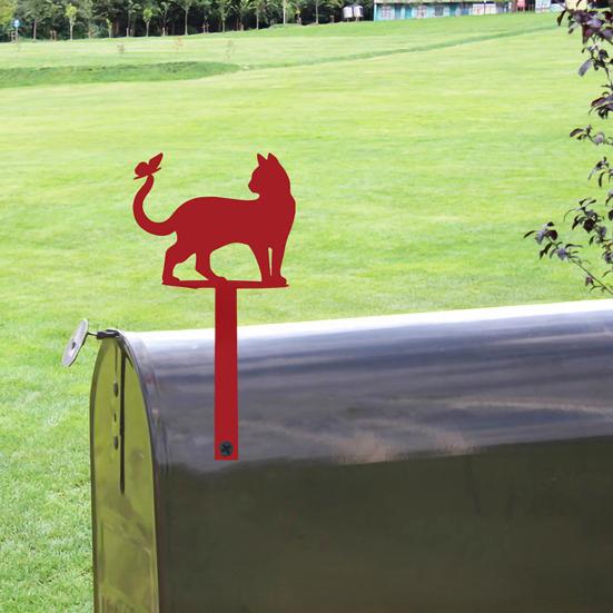 Cat Butterfly Mailbox Flag Decoration Weather-resistant Iron Garden Lawn Mailbox Mount Hollow Cat Decorative Sign Replacement
