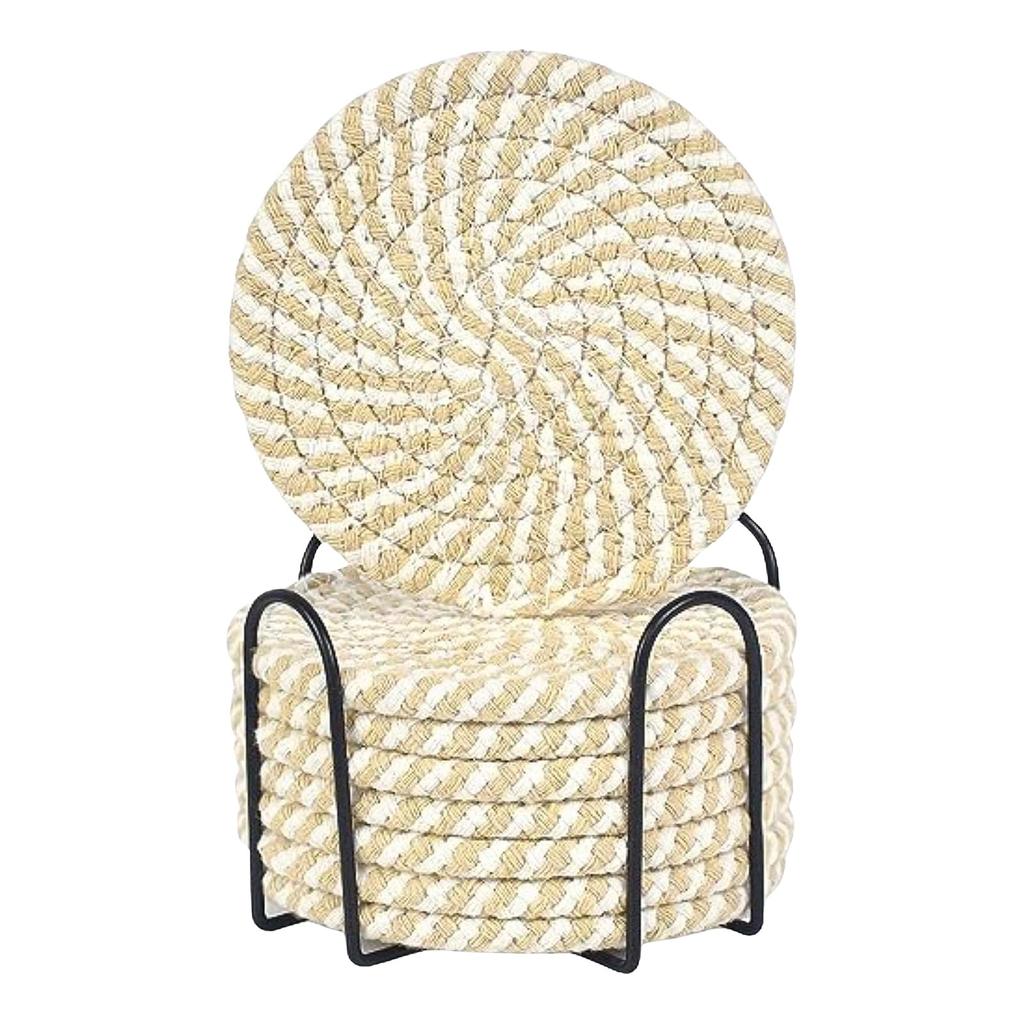 Cotton Rope Placemat 8-piece Set With Stand Household Cotton Thread Dining Table Insulation Mat  Mat Pot Mat
