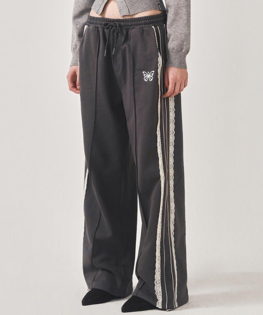 Nigaennikol Butterfly Lace Sweat Pants_Charcoal