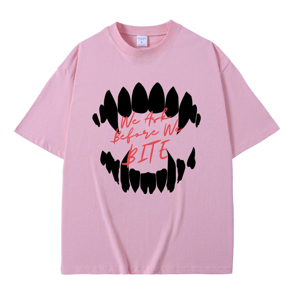 Game Baldurs Gate'3 Astarion We Ask Before We Bite Print T-shirt Men Hip Hop Vintage Gothic Tshirt Male Rock Oversized T Shirts