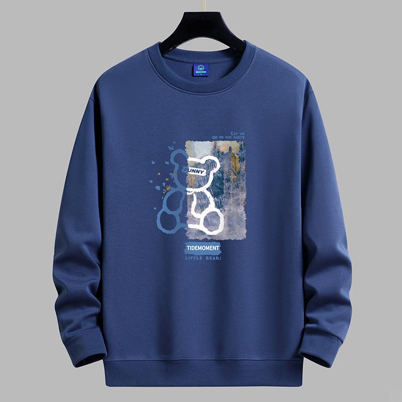 

QICED Осенняя одеждаОсенние топы с круглым вырезомПовседневные мужские топы с принтомНижняя рубашка с длинным рукавом XXXXXL темно-синий