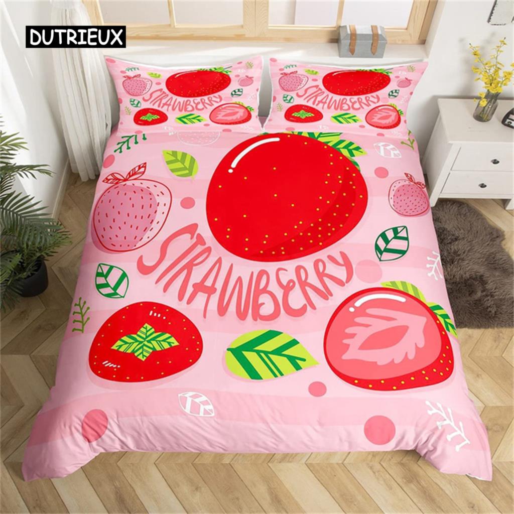 Duvet Cover Lovely Cartoon Strawberry Bedding for Girl Teen  Set Microfiber Blue Star Yellow Floral Quilt Cover Bedroom Decor