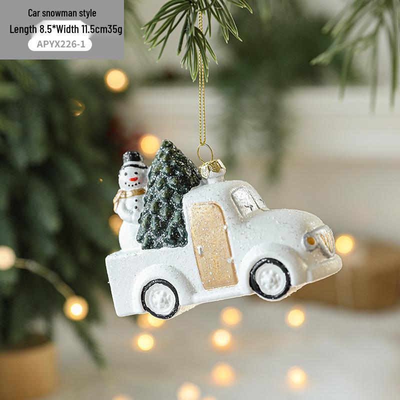 Red & White Painted Wooden House Christmas Ornaments: Car, Gift Cane, Donut, & Cloth Pendants