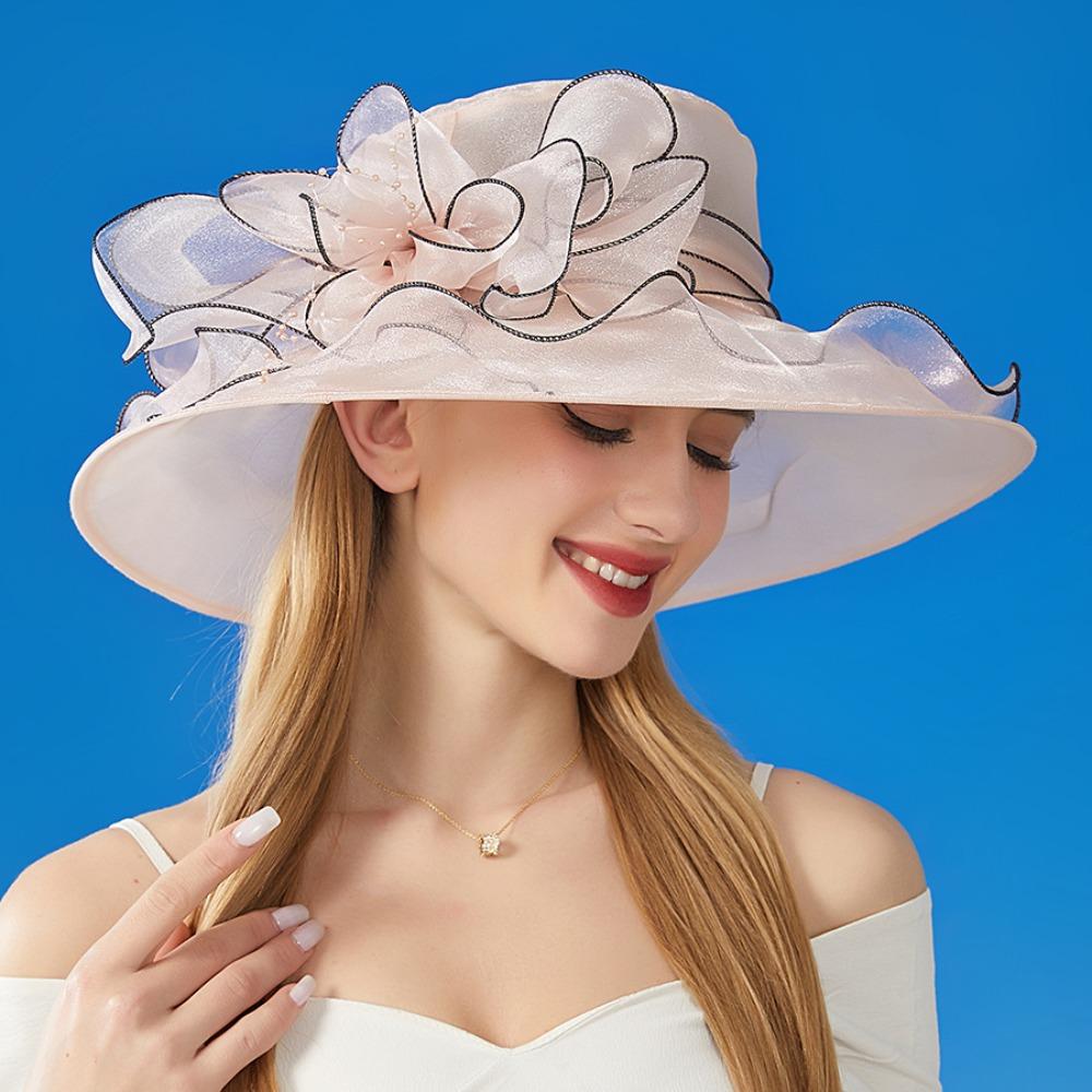 Organza Summer Ruffles Sun Hat Wide Brim Bridal Tea Party Wedding Hat Classy Women Derby Hat