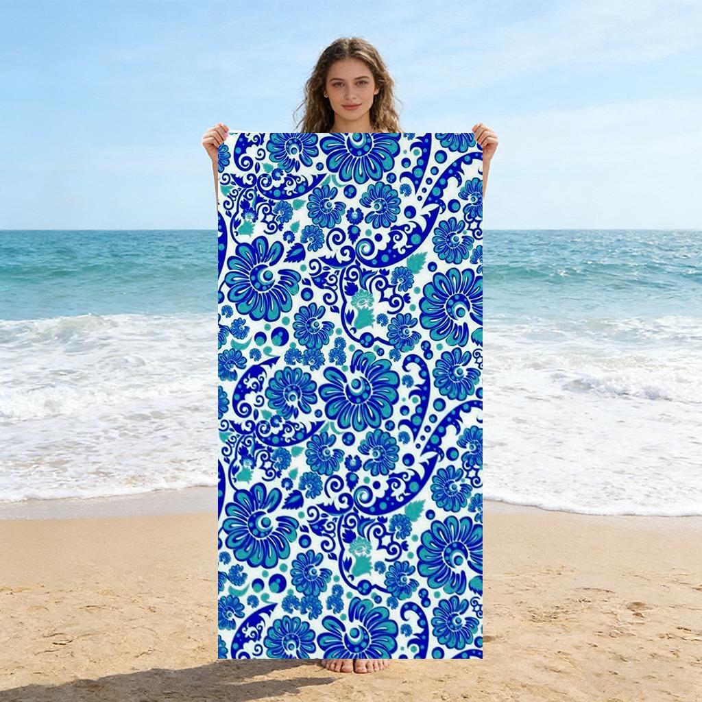 

1PC Patterns of Chinese Porcelain Beach Towel Quick-drying Towel Suitable for Seaside Pool Camping Vacation Yoga For Family W40*H60(CM)