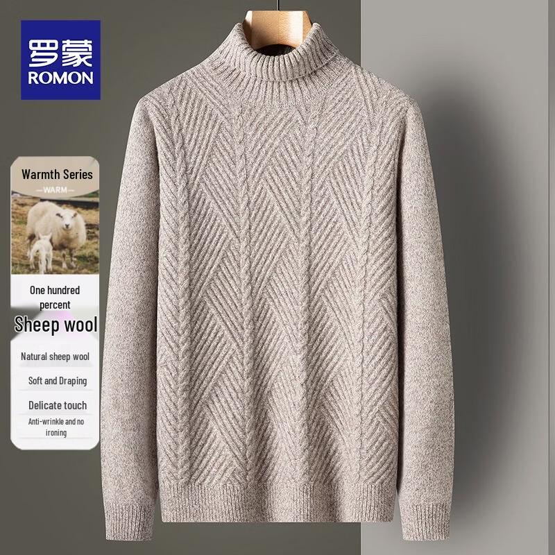 ROMON Men's 100% Wool Turtleneck Sweater