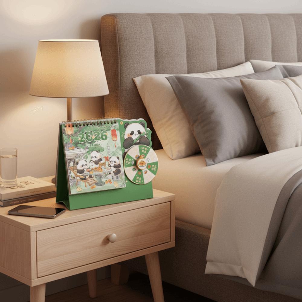Podwójna Cewka Kalendarz Biurkowy z Obrotową Kartą Kreskówkowy Panda Przewracany Kalendarz Nowy Rok Kalendarz Biurkowy Biuro