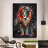 Pintura de Lienzo de León Colorido Abstracto Póster Moderno de Animales e Impresiones Arte de Pared Imágenes para Sala de Estar Decoración del Hogar