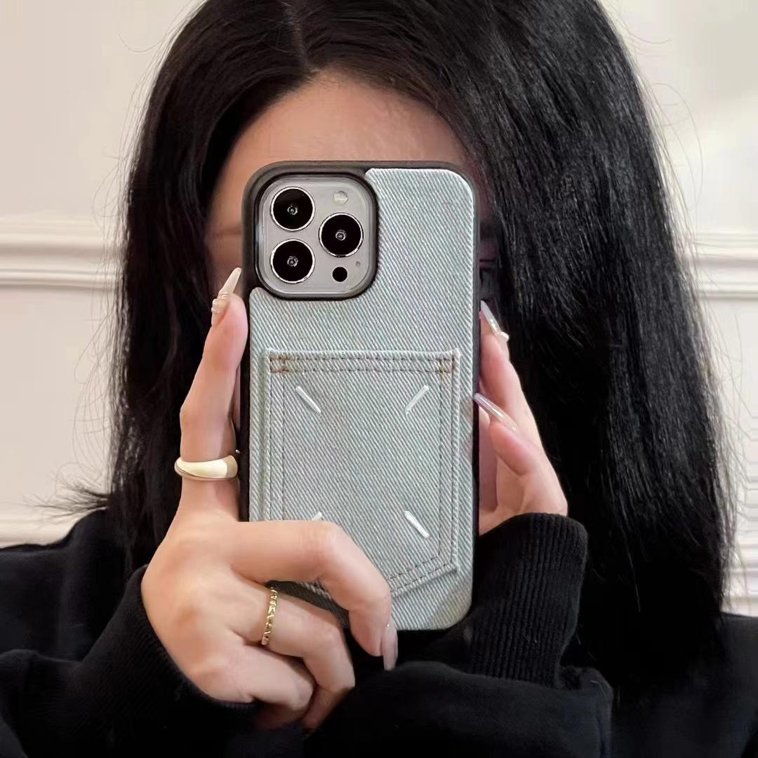 

Трендовый джинсовый чехол с карманом для карт и вышивкой для 15 Pro Max и iPhone 14 Pro, противоударный дизайн iPhone 14 Pro (6.1 inch)