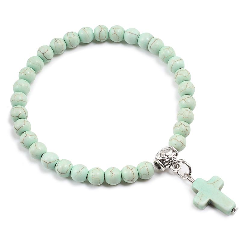 Gebetsarmband 6MM Onyx Natursteinperlen Religion Jesus Kreuz Anhänger Armbänder Armreifen für Männer Frauen Yoga Freundschaft Schmuck