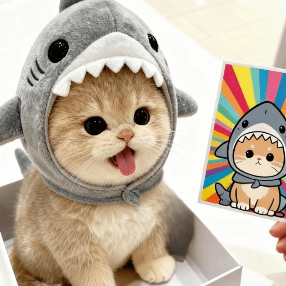 Cute Cat Shark Headgear Fish Shape Pet Cosplay Head Wear Dog Head Costume  Role Playing