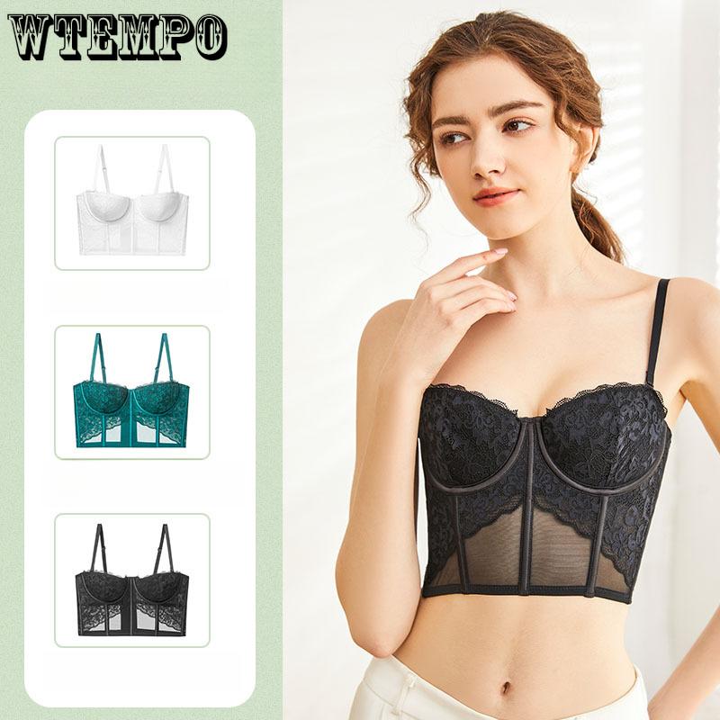 

Fish Bone Bra for Women French Lace Vest Style Inner Bra for Women Gathering Together Top Support Soft Steel Ring Bra 36/80C зелений