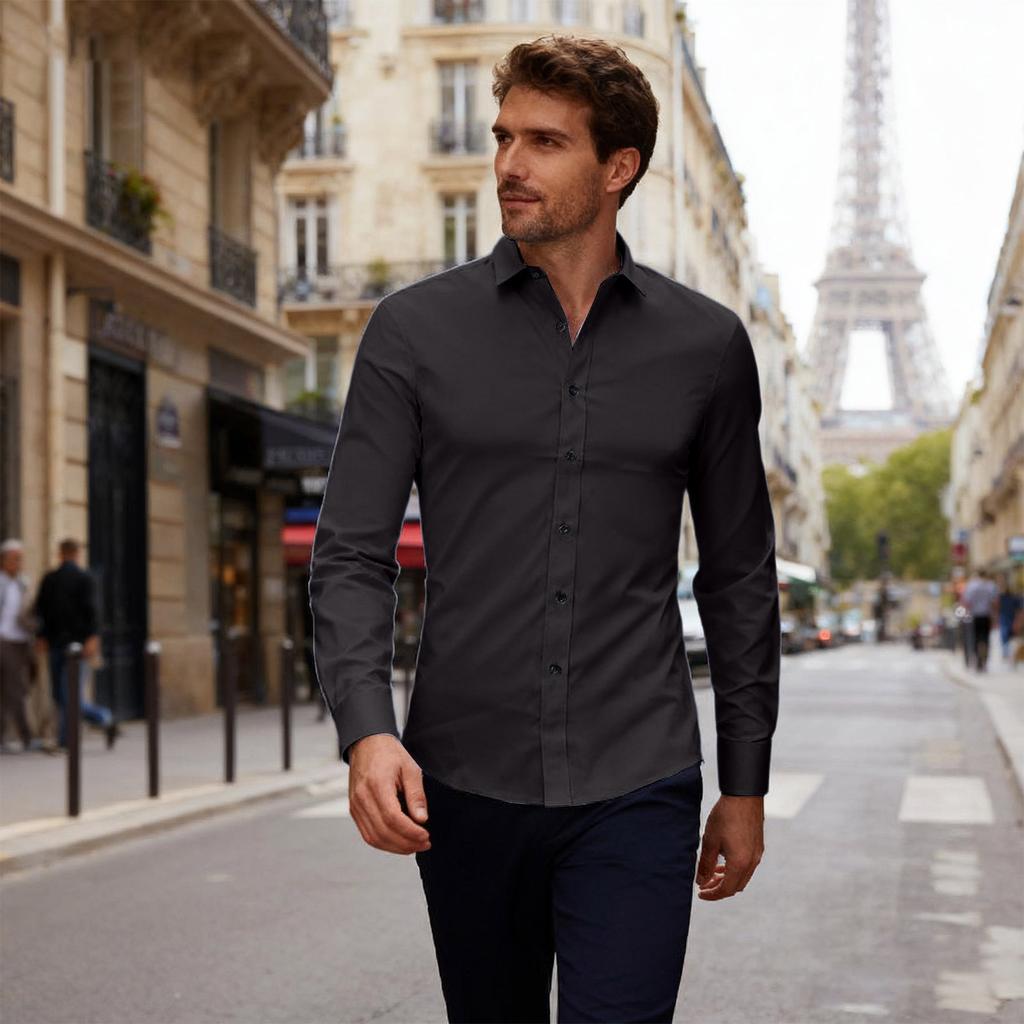 Men's Slim Fit Elastic Shirt, Business Thin Shirt