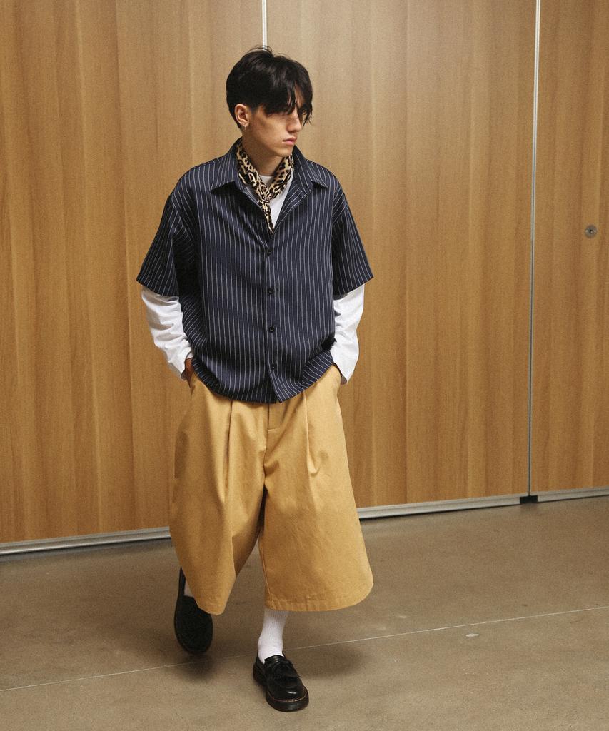 ROCKPSYCHO Crop Pinstripe Shirt - Navy