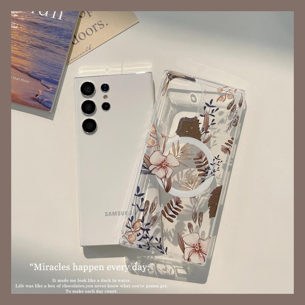 Suitable for Samsung S25ultra Mobile Phone Case Double Sided Magnetic Suction S23FE Stamen High Transparent Anti Fall S24U Protective Case A56