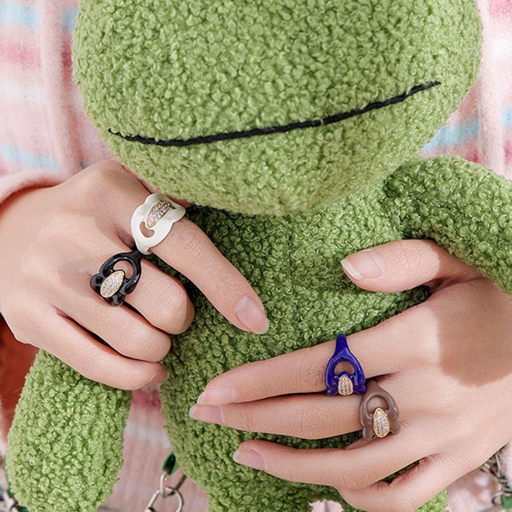 Light Luxury Finger Ring Delicate Open Rings Creative Zircon Round Rings  Party