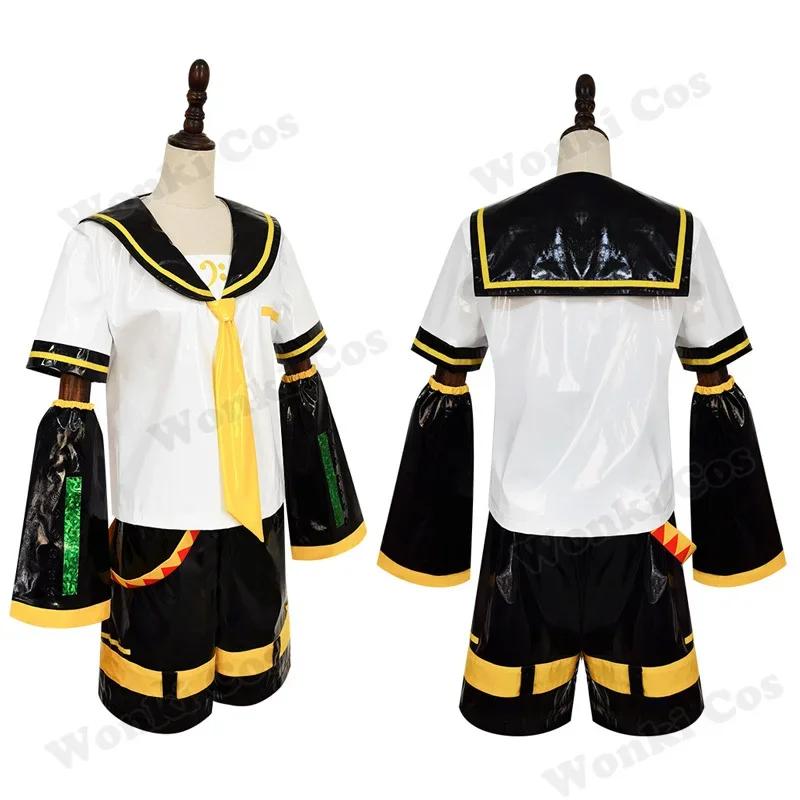 V Len Rin Cosplay Costumes Wig Set For Men Women Singer Twins Cosplay Patent Leather Uniform For Party Comic Con Outfits