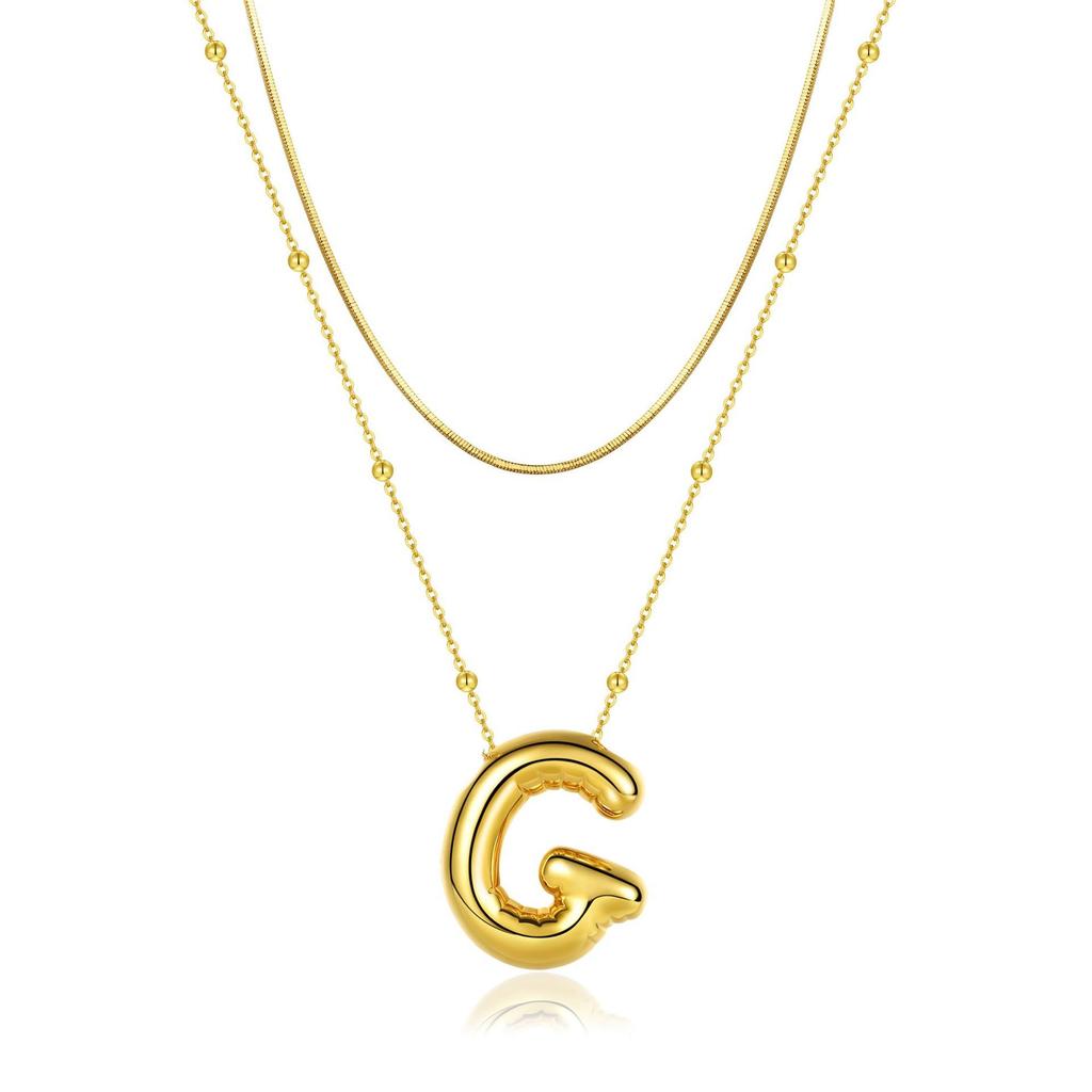 14K Double Round Snake Bone Chain Bead Chain Biscuit Balloon Letter Neck Chain Bubble Letter Foam Letter Necklace