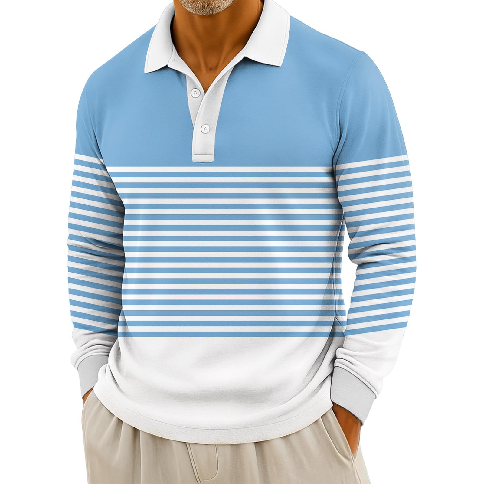 

Мужские повседневные топы с длинными рукавами на пуговицах с полосатым принтом XL