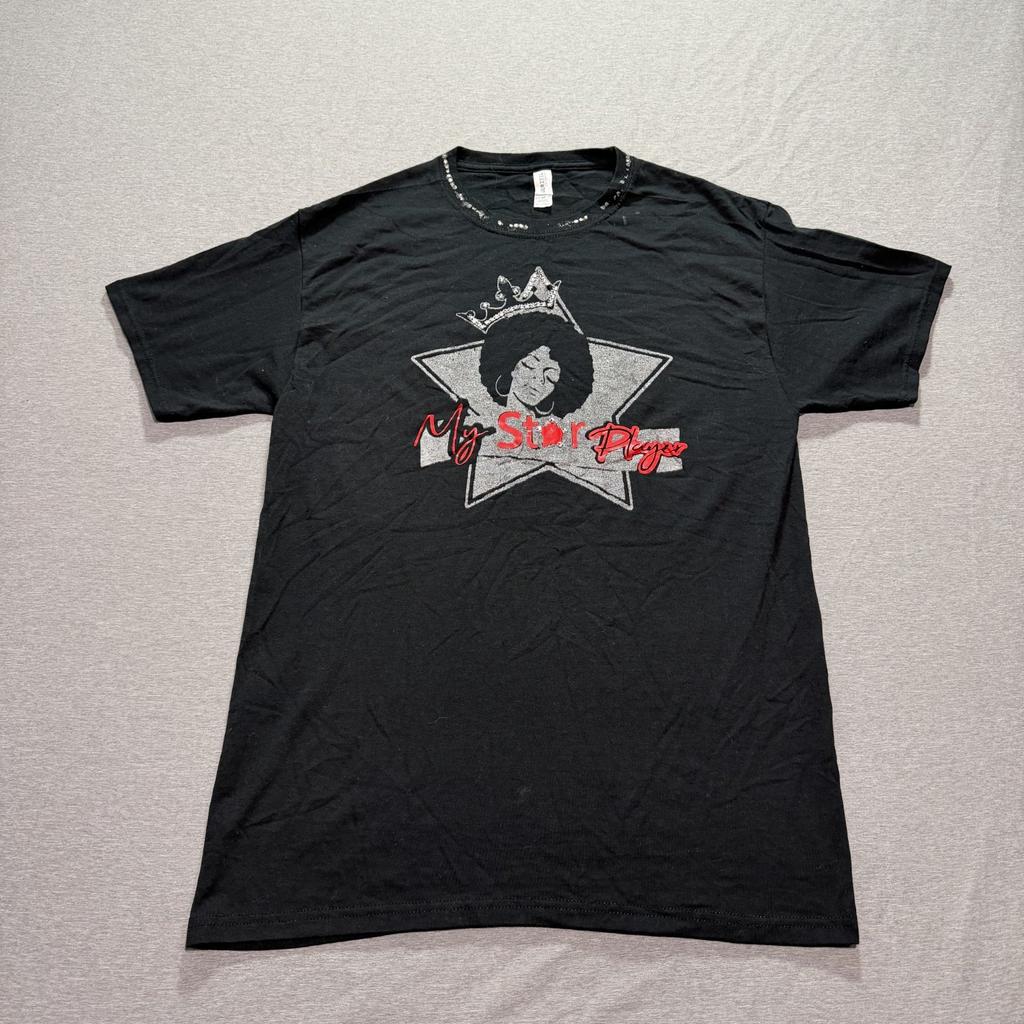 Jerzees T Shirt Women's M Graphic Print My Star Player Lounge Black Tee
