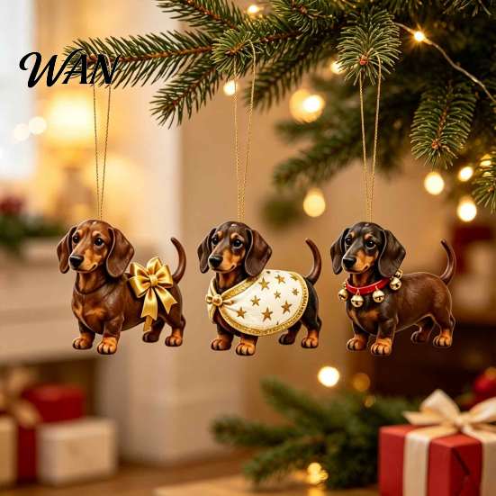 Addobbi da appendere all'albero di Natale 2026 Calendario dell'Avvento Bassotto, 24 Giorni Sorprese da Collezione Cane con Regali Festivi 2D Figure Cucciolo per