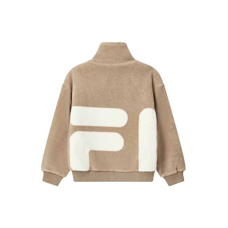 Fila Large Logo Casual Faux Shearling Jacket Unisex Jacket Peach-Sugar F51U248926FLK